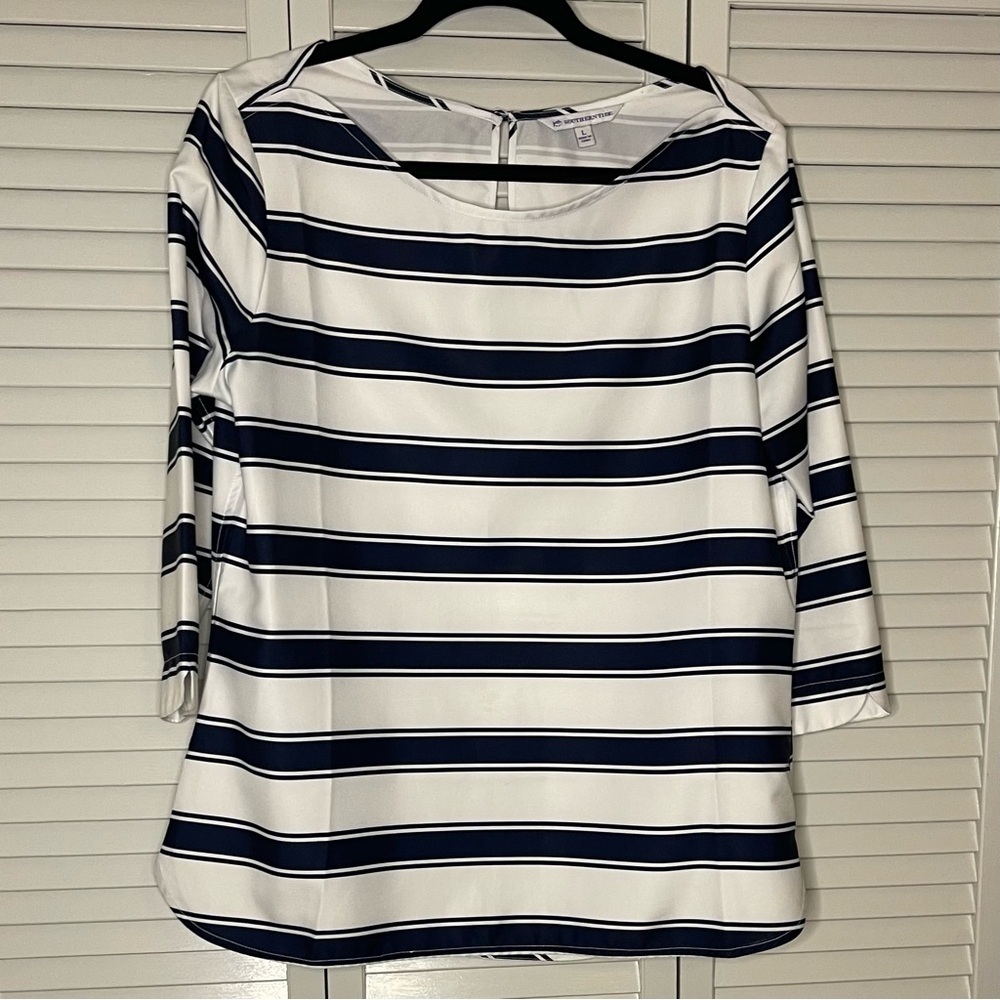 Southern Tide Navy and White Striped Blouse
